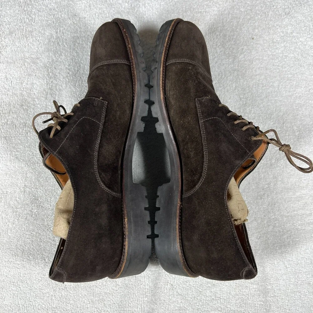 Salvatore Ferragamo Derby Shoes Mens Size 8.5 Brown Suede Cap Toe Rubber Sole
